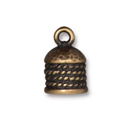 Концевики, 16х11мм (внутренний размер 7.5мм), TierraCast, с косичками, клеевые, для шнура, базовый материал - оловянный сплав, бронзовые с чернением, пара