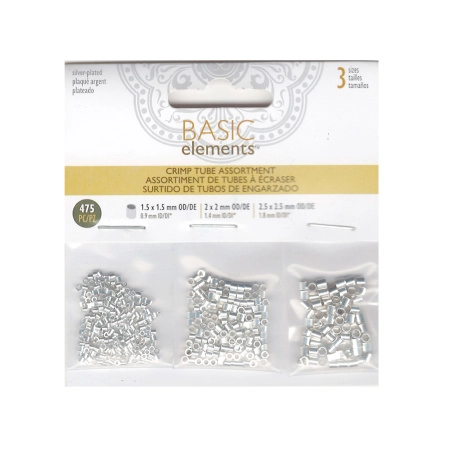 <p>Набор бюджетных кримпов-трубочек трех разных размеров. В набор входят микрокримпы 1.5*1.5 мм (около 250 шт.), кримпы 2*2 мм (около 150 шт.) и 2.5*2.5 мм (около 75 шт). Размер кримпов может немного отличаться от заявленного. Оттенок может отличаться от фотографии и в разных поставках. На кримпах возможны заусенцы, могут попадаться помятые кримпы (особенно у крупных кримпов). Произведено американской компанией BeadSmith в Китае. Дизайн упаковки может отличаться в разных поставках. Цена за набор (фасуются производителем без проверки на брак).</p>