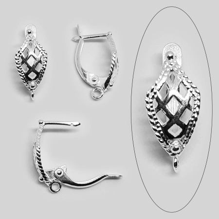 Швензы закрытые, 19х9мм, с английским замком, Плетеный ромб, базовый материал - латунь, посеребренные, пара