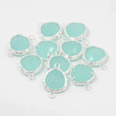 Коннектор, 18х13х6мм, триллиант Голубой опал (стекло), базовый материал - латунь, посеребренный, 1 шт., УЦЕНКА