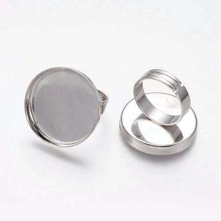 Основа для кольца, регулируемого размера, с платформой-чашей 25мм, базовый материал - латунь, стального цвета, 2 шт.