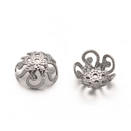 Шапочка для бусин (обниматель), 8х3мм, ажурный цветочек, базовый материал - нержавеющая сталь, без покрытия, 20 шт. Шапочка для бусин (обниматель), 8х3мм, ажурный цветочек, базовый материал - нержавеющая сталь, без покрытия, 20 шт.