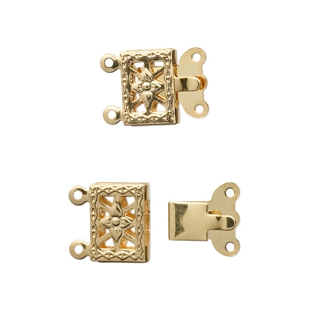 Застежка, 14.5х10мм, на две нити, прямоугольная, базовый материал - латунь, позолоченная, 1 шт.