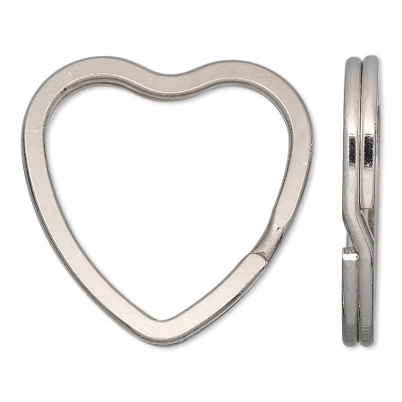 Основа под брелок, 31.5х31мм, кольцо двойное, сердце, базовый материал - сталь, никелированное, 1 шт.