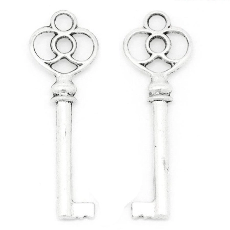 Подвеска, 61.5х20мм, большой ключ, базовый материал - цинковый сплав, стиль тибетское серебро, 5 шт.