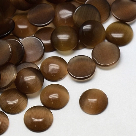 Кабошон стеклянный, 14мм, кошачий глаз (имитация), коричневый, 1 шт.