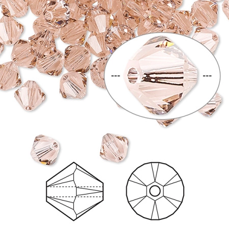 Бусина Swarovski, 6мм, Биконус (#5328), винтажная роза (цвет 319), 10 шт.