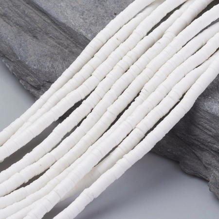 Бусины из гибкой полимерной глины, 4х1мм, диски (чипсы), белого цвета, 350-400 шт., низка