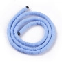 <p>Плоские круглые бусины - чипсы (диски, рондели heishi) ручной работы из полимерной глины (пластики). Бусины могут немного отличаться по форме и размеру. Оттенок может отличаться от фотографии. Цвет: сиреневато-голубой. Бусины довольно мягкие, гибкие, напоминают каучук. Цена за низку длиной около 43 см, около 350-400 бусин.</p>