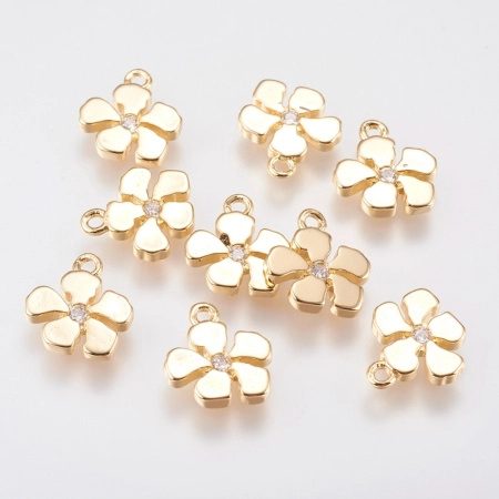 <p>Элитная ювелирная фурнитура премиум класса - Милано люкс (Milano Lux), качественный элемент для создания бижутерии. Эффектная односторонняя подвеска - цветок. В центре цветочка - кристально-прозрачный фианит. Материал - латунь, сверху покрытие золотого цвета. Оттенок может отличаться от фотографии. Цена за 1 штуку.</p>