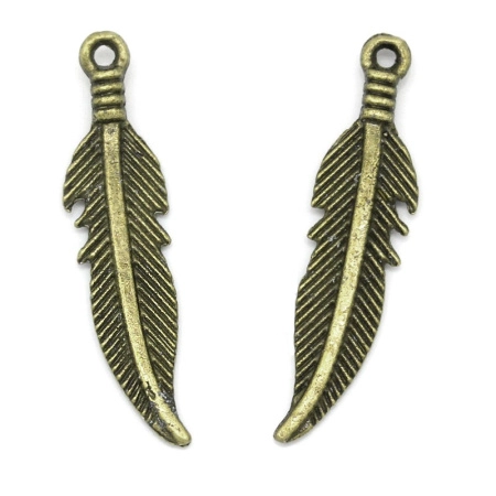Подвеска, 27х7мм, перо, базовый материал - цинковый сплав, бронзовое, 1 шт.