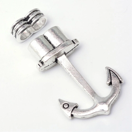 Застежка-концевик, 38х25мм (внутренний размер 5.5мм), крючок с разделителем на две нити, якорь, базовый материал - цинковый сплав, стиль тибетское серебро, 1 шт.