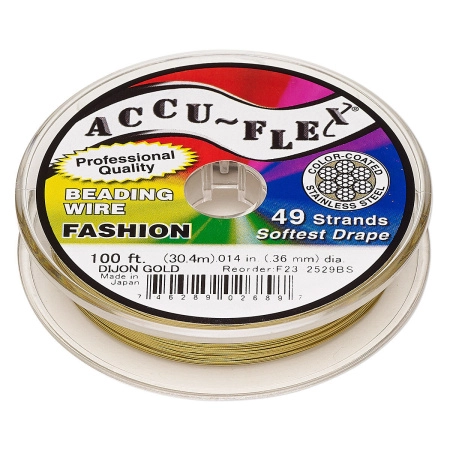 Тросик ювелирный Accu-Flex 49 струн, 0.36мм (0.014in), золотистый, катушка 30.4 метра