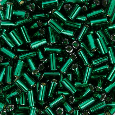 Бисер TOHO Bugle, размер 3мм, цвет #36 (Внутреннее серебрение, зеленый изумруд), 10 грамм