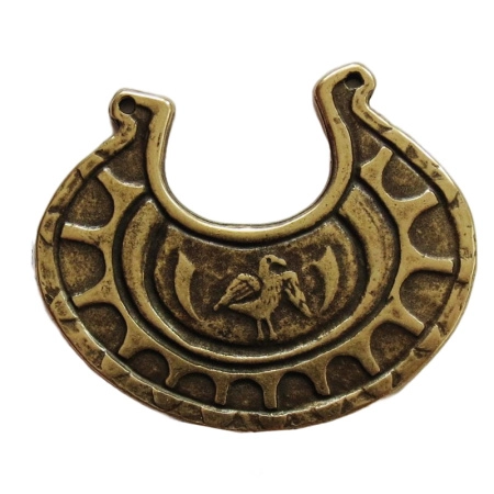 Коннектор, 58х48х1.5мм, Историческая коллекция, Лунница с птицей, базовый материал - цинковый сплав, бронзовая с чернением, 1 шт.