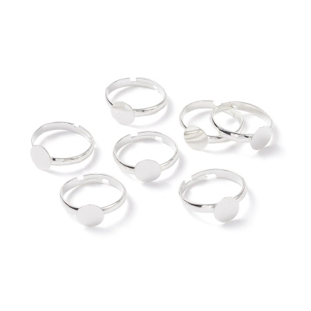 Основа для кольца, регулируемого размера, с платформой 8мм, базовый материал - латунь, под серебро, 5 шт.