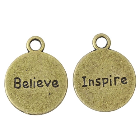 Подвеска, 20х16мм, тег Inspire/Believe, базовый материал - цинковый сплав, бронзовый, 1 шт.