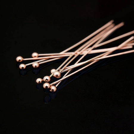 Пины с шариком, 33х0.511мм, Корея, базовый материал - латунь, розовое золото, 2 грамма