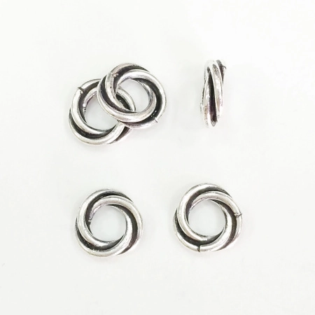 Бусина металлическая, 7.5х2мм, Индия, рондель узкая, витая, базовый материал - латунь, посеребренная с чернением, 10 шт., УЦЕНКА