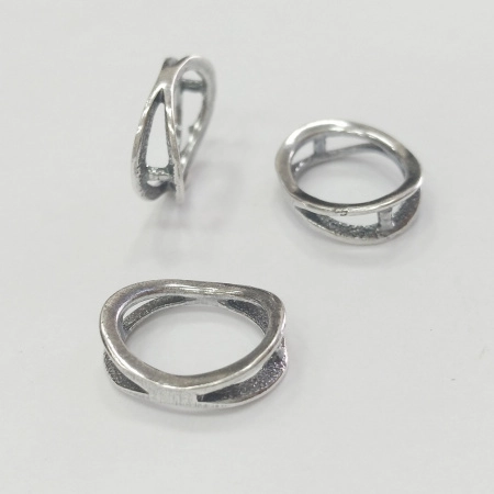 Коннектор, 14х11х4мм, двойной овал, базовый материал - латунь, посеребренный с чернением, 5 шт.