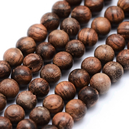 Бусина деревянная, 6-7мм, африканский падук (красное дерево), 65 шт., низка