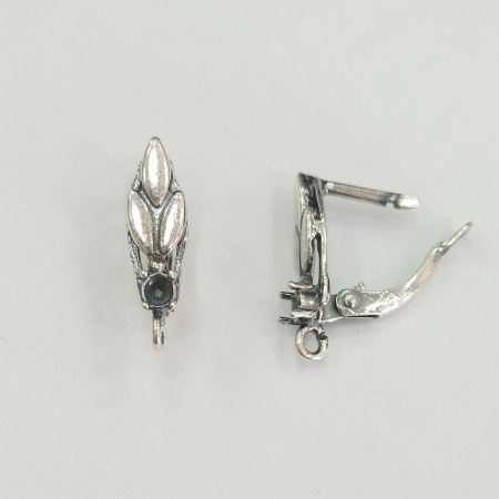 Швензы закрытые, 18х5мм, с английским замком, Колосок, со слотами для кристаллов, базовый материал - латунь, посеребренные с чернением, пара