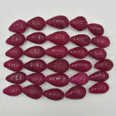 Бусины каменные, рубин, капля резная, 19х12-32х18мм, 5 шт., низка