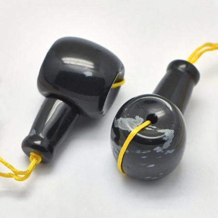 Бусины каменные, обсидиан, снежный, сорт 2, бусина гуру 12х11.5мм со ступкой 10х6.5мм, набор, УЦЕНКА