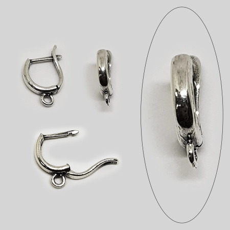 Швензы закрытые, 15х3мм, с английским замком, Дуга гладкая, базовый материал - латунь, посеребренные с чернением, пара