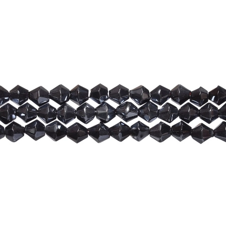 Бусины стеклянные, 6мм, граненые, биконусы, черные с перламутровым покрытием, 50 шт., низка Бусины стеклянные, 6мм, граненые, биконусы, черные с перламутровым покрытием, 50 шт., низка