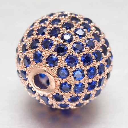 <p>Фурнитура для бижутерии Милано класса люкс (MILANO LUX). Качественный компонент для бижутерии - эффектная круглая бусина (шарик). Размер отверстия примерно 1.5 мм. Инкрустация синими фианитами в технике паве. Цена за 1 шт.</p>