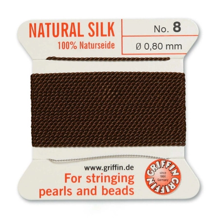 Нить шелковая, Griffin No.8 (0.8мм), коричневая, с иглой, моток, 2 метра
