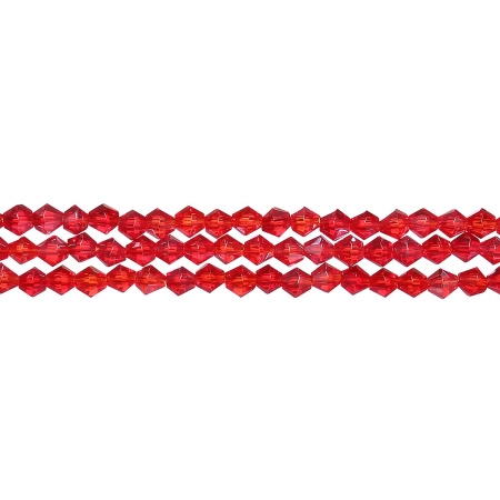 Бусины стеклянные, 4-5мм, граненые, биконусы, красные с перламутровым покрытием, 78 шт., низка Бусины стеклянные, 4-5мм, граненые, биконусы, красные с перламутровым покрытием, 78 шт., низка