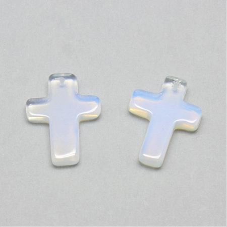 Подвеска каменная, 19х14х3.5мм, крестик, базовый материал - камень, лунный камень (имитация), 2 шт.