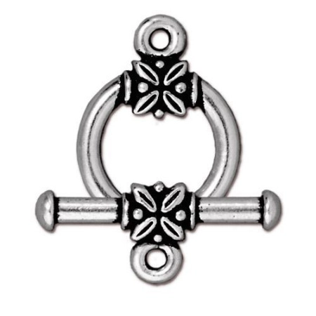 Застежка, 22.5х16.5мм, TierraCast, тогл, с растительным орнаментом, базовый материал - оловянный сплав, посеребренный с чернением, 1 шт.