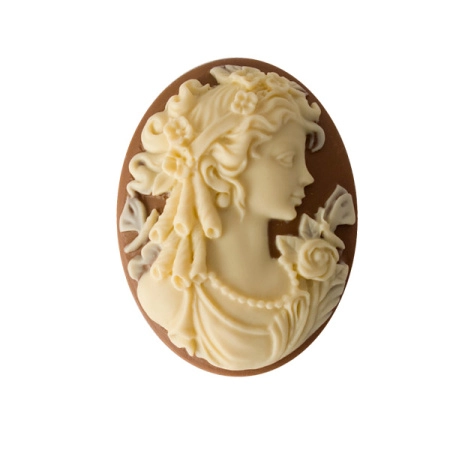 Камея акриловая, 40х30мм, девушка со стрекозами, слоновая кость на коричневом, 1 шт. УЦЕНКА