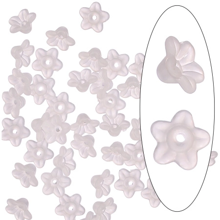 Бусина акриловая, 9х5мм, цветочек, матовый полупрозрачный, белый, 5 грамм