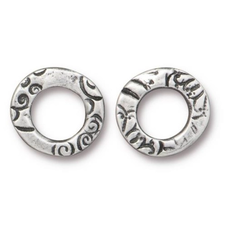 Коннектор, 13мм, TierraCast, кольцо, Флора, базовый материал - оловянный сплав, под античное серебро, 2 шт.