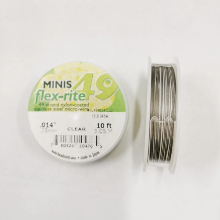 <p>Профессиональный ювелирный тросик Flex-Rite с нейлоновым покрытием. 49-жильный тросик премиум-класса. Цвет стальной (темно-серебристый). Оттенок может отличаться от фотографии и в разных поставках. Дизайн катушки может отличаться от фотографии. Цена за катушку 10 футов (3.048 метра).</p>