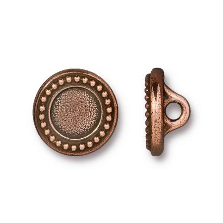 Пуговица, 12х6мм, TierraCast, на ножке, с рамкой для кабошона 7мм, базовый материал - оловянный сплав, медная с чернением, 1 шт.