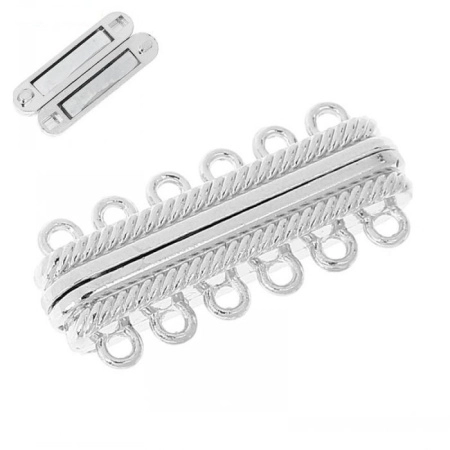 Застежка, 32х14х7мм, магнитная, прямоугольная трубочка на шесть нитей, базовый материал - цинковый сплав, серебристого цвета, 1 шт. Застежка, 32х14х7мм, магнитная, прямоугольная трубочка на шесть нитей, базовый материал - цинковый сплав, серебристого цвета, 1 шт.