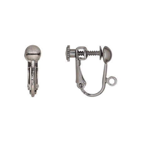 Основы под клипсы, 16х5мм, с гладкой полусферой и петелькой, закручивающиеся, базовый материал - латунь, вороненая сталь, пара