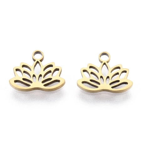 <p>Изящная миниатюрная двусторонняя подвеска - цветочек лотоса. Подвеска резная, можно использовать как коннектор. Подвеска (шарм) сделана из нержавеющей гипоаллергенной стали (марка 304: используется в пищевой и медицинской промышленности), сверху покрытие золотистого цвета. Оттенок может отличаться от фотографии и в разных поставках. Цена за 2 шт.</p>