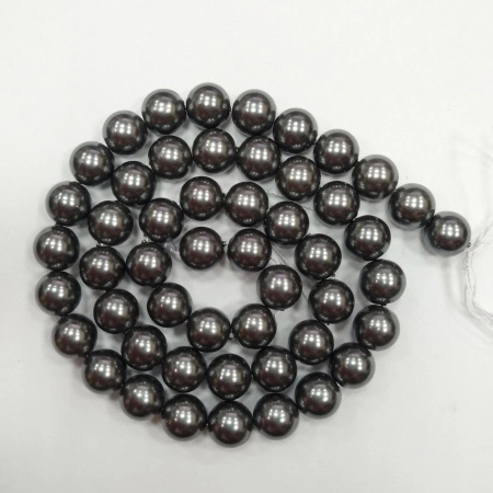 Бусина из ракушки, 8мм, жемчуг Майорика, тёмно-серый, 47 шт., низка