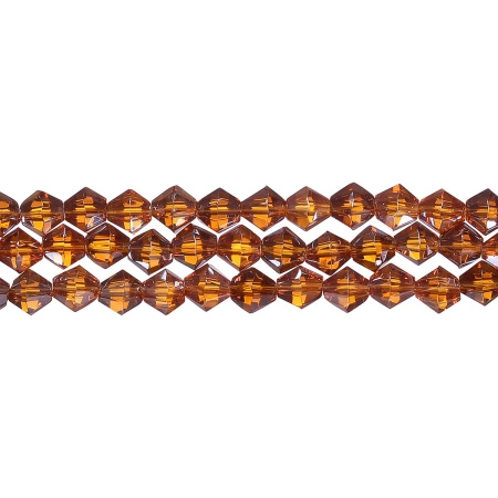 Бусины стеклянные, 6мм, граненые, биконусы, янтарно-коричневые с перламутровым покрытием, 50 шт., низка Бусины стеклянные, 6мм, граненые, биконусы, янтарно-коричневые с перламутровым покрытием, 50 шт., низка