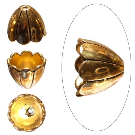 Конус, 17х14мм (внутренний размер 13.5мм), колокольчик, базовый материал - цинковый сплав, золотистый с чернением, 5 шт., УЦЕНКА