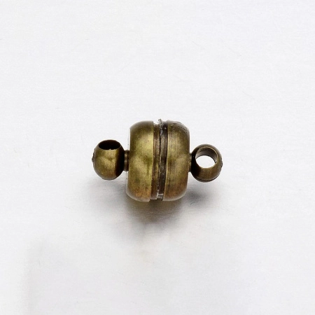 Застежка, 11х7мм, магнитная, бочонок, базовый материал - латунь, темная бронза, 5 шт.