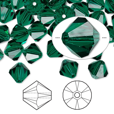 Бусина Swarovski, 8мм, Биконус (#5328), изумрудный (цвет 205), 1 шт. Бусина Swarovski, 8мм, Биконус (#5328), изумрудный (цвет 205), 1 шт.
