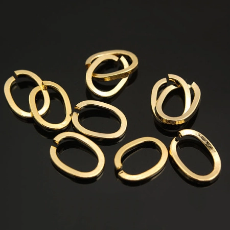 Соединительное колечко, 9.5х7мм (толщина 1.3мм, внутренний размер 6.9х4.4мм), овальное, плоское, Корея, базовый материал - латунь, позолоченное, 10 шт.