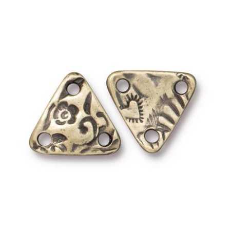 Соединитель-переходник, 11.5х11.5мм, TierraCast, с двумя петельками, треугольный, Флора, базовый материал - оловянный сплав, бронзовый с чернением, 2 шт.